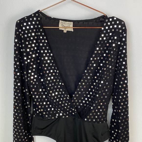 Sacred Hawk Silver Sequin Wrap Bodysuit - Picture 5 of 8